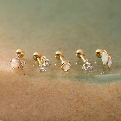 Gold Trio Sparkle Barbell Single Earring