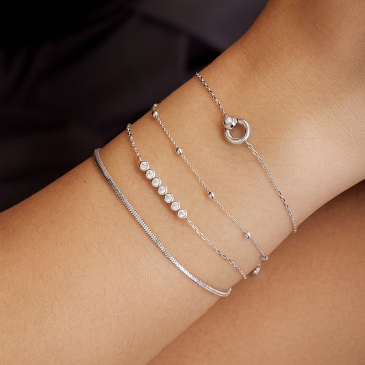 Silver Hoop Freshwater Pearl Bracelet