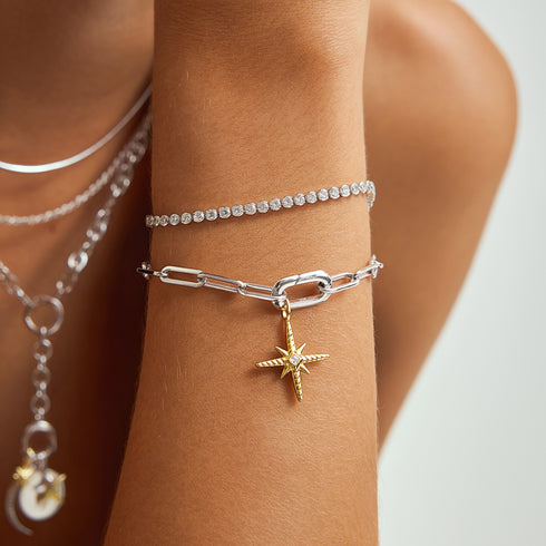 Silver Row Bezel Set Bracelet