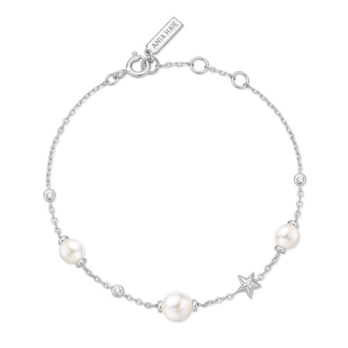 Silver Shell Pearl and Star Station Bracelet