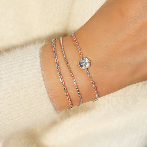 Silver Colour-Block Mother of Pearl Star Bracelet