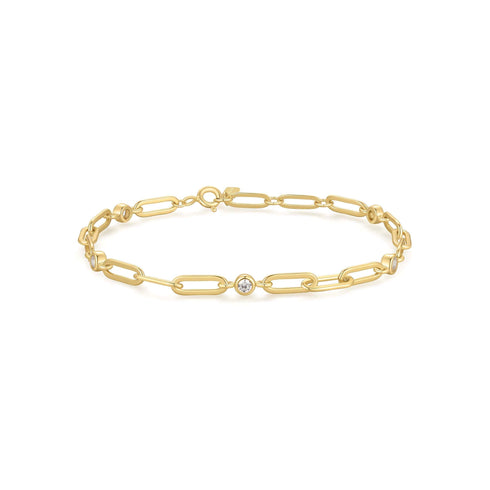 Gold Bezel Station Paper Clip Chain Bracelet