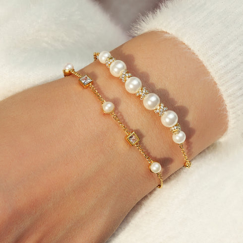 Gold Sparkling Braided Shell Pearl Bracelet