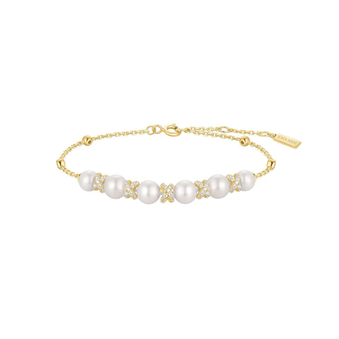 Gold Sparkling Braided Shell Pearl Bracelet
