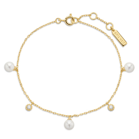 Gold Shell Pearl & Sparkle Drop Station Bracelet