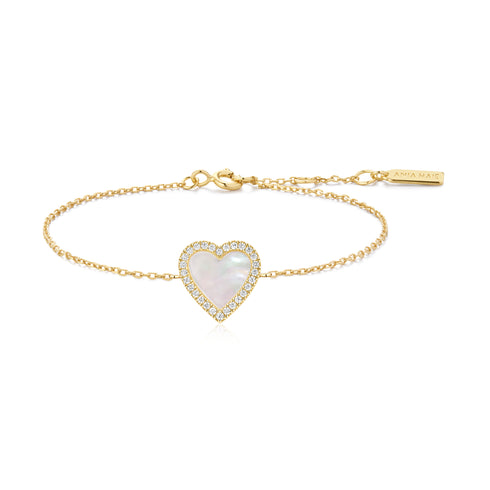 Gold Mother of Pearl Halo Heart Bracelet