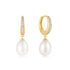 Gold Freshwater Pearl and White Cubic Zirconia Pavé Drop Huggies