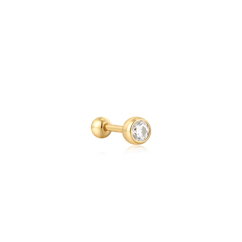 Gold Solitaire Cubic Zirconia Barbell