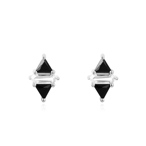 Silver Triangle Black/White Cubic Zirconia Studs