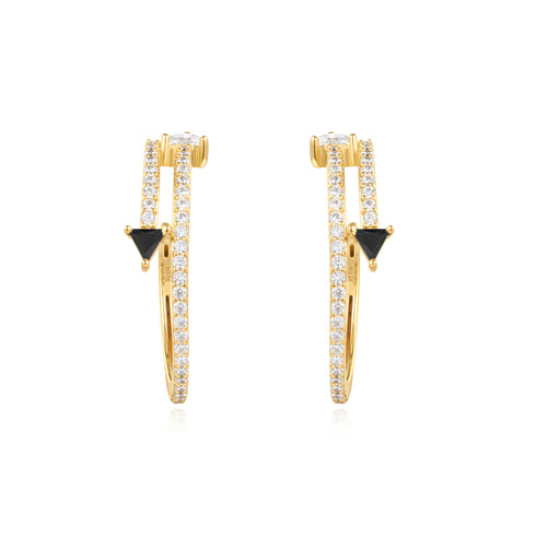Gold Pave Double Arrow Stud Hoops