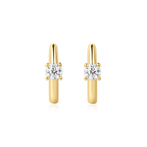 Gold Solitaire Cubic Zirconia Mini Huggies