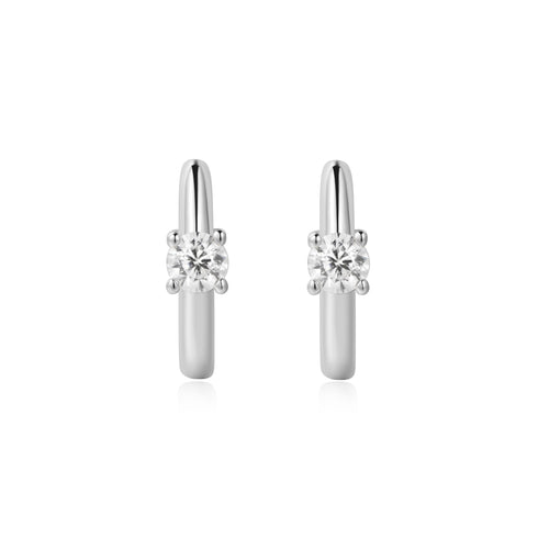 Silver Solitaire Cubic Zirconia Mini Huggies