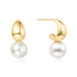 Gold Shell Pearl Dome Hoop Earrings