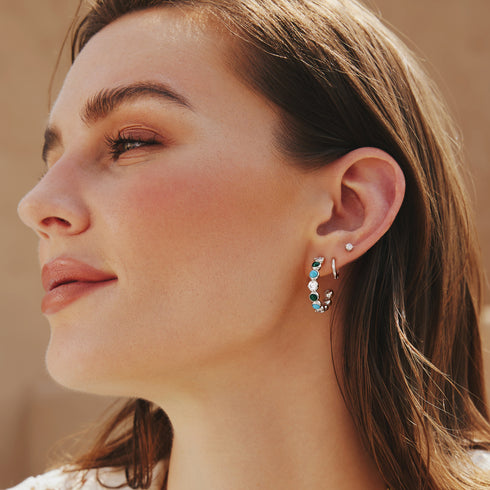 Silver Malachite and Turquoise Large Hoops