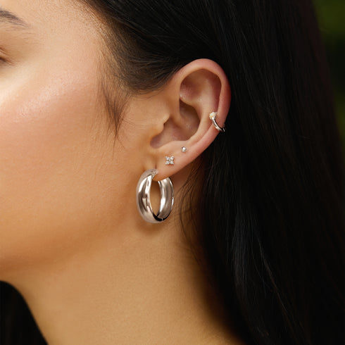 Silver Chubby Large Huggie Hoop Earrings