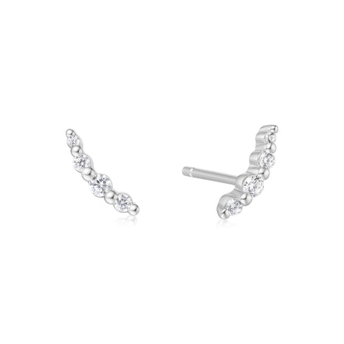 Silver Bezel Beaded Stone Stud Earrings