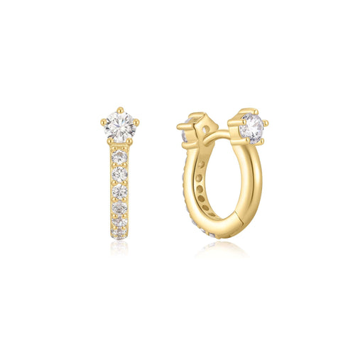 Gold Sparkling Pavé Huggie Hoop Earrings