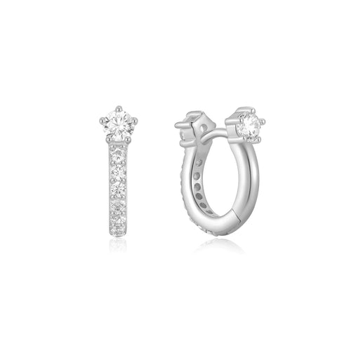 Silver Sparkling Pavé Huggie Hoop Earrings