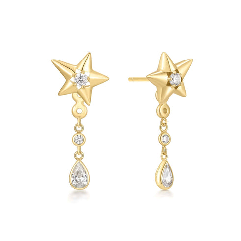 Gold Sparkling Star Drop Stud Earrings