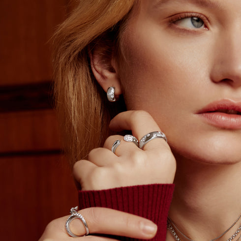 Silver Sparkling Moon and Star Adjustable Ring