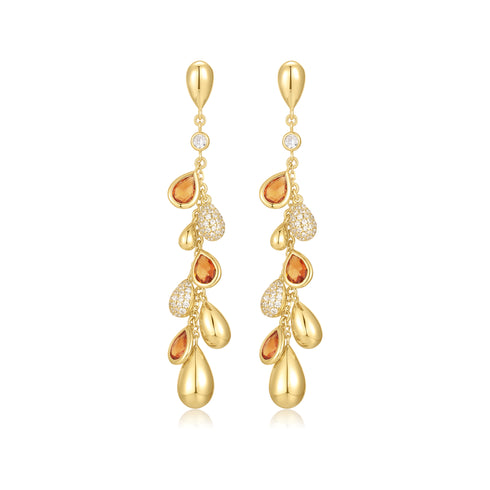 Gold Nano Gem Teardrop Cascade Earrings