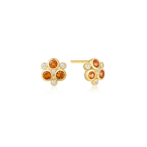 Gold Nano Gem Floral Trio Stud Earrings