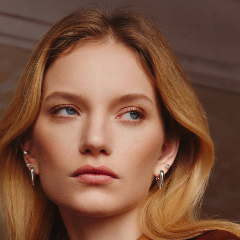 Silver Tiger Eye Huggie Hoop Earrings