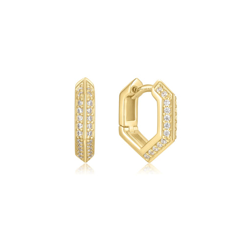 Gold Sparkling Shield Huggie Hoop Earrings