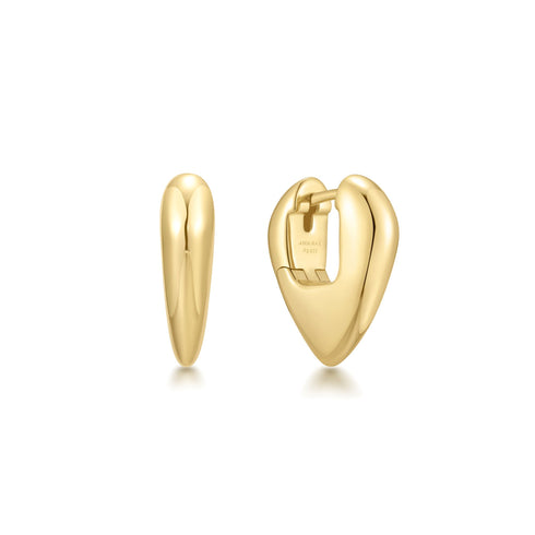 Gold Puffy Shield Huggie Hoop Earrings