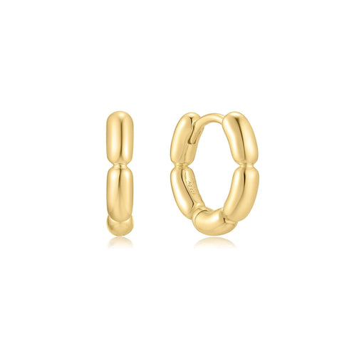 Gold Segmented Puffy Huggie Hoop Earrings