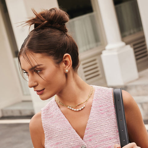 Gold Sparkling Braided Shell Pearl Necklace