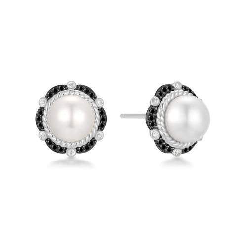 Two-Tone Shell Pearl Bloom Stud Earrings