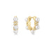 Gold Sparkling Braided Shell Pearl Huggie Hoop Earrings