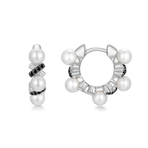 Two-Tone Sparkling Braided Shell Pearl Huggie Hoop Earrings
