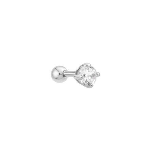 Silver Sparkle Round Barbell Single Earring