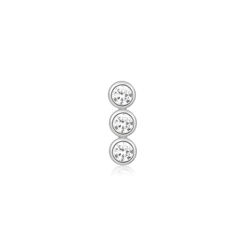 Silver Triple Stone Bezel Barbell Single Earring