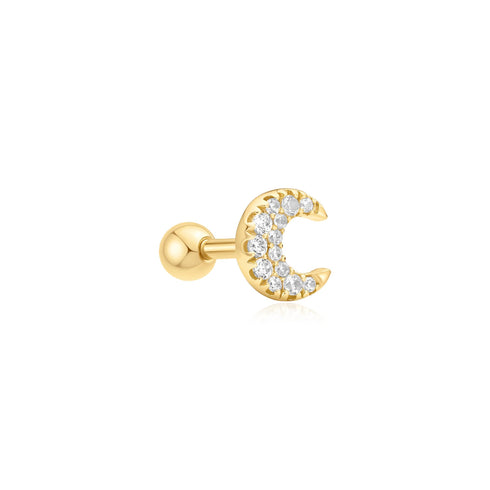Gold Pavé Crescent Moon Barbell Single Earring