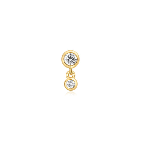 Gold Bezel Dangle Barbell Single Earring