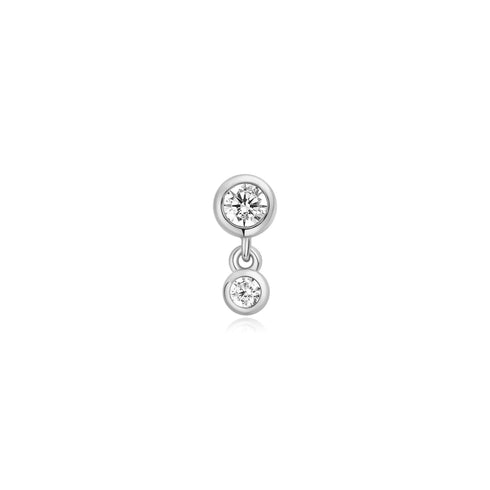 Silver Bezel Dangle Barbell Single Earring