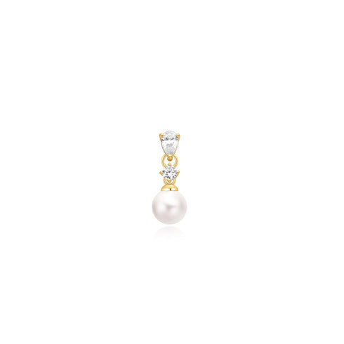 Gold Shell Pearl Dangling Barbell Single Earring