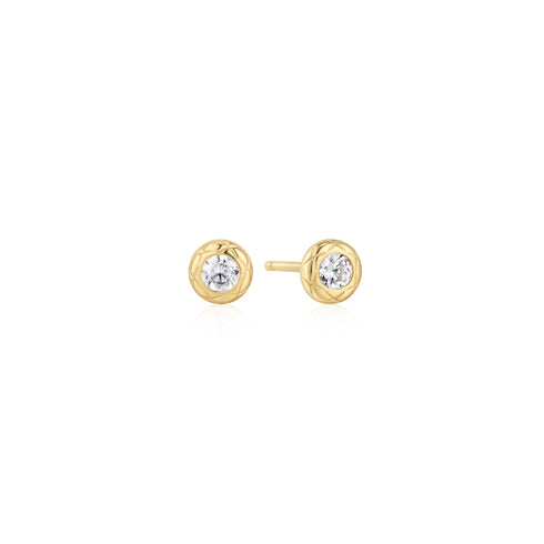 Gold Textured Bezel-Set Stud Earrings