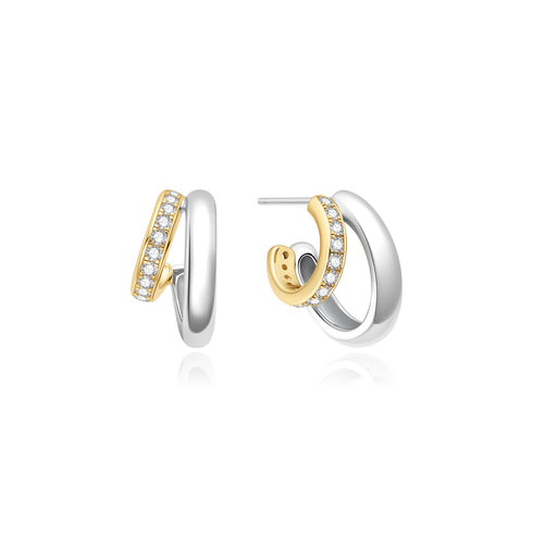 Two-Tone Sparkling Stud Hoop Earrings