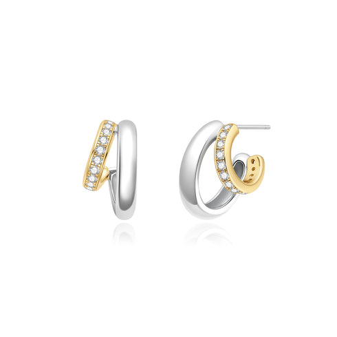 Two-Tone Sparkling Stud Hoop Earrings