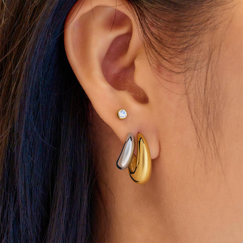 Two-Tone Dome Stud Hoop Earrings