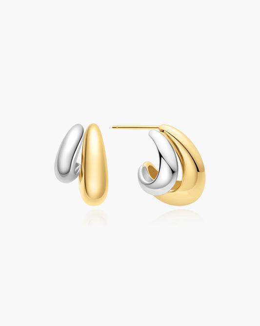 Two-Tone Dome Stud Hoop Earrings