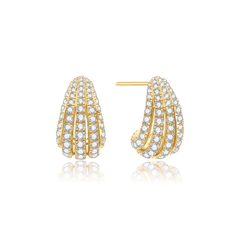 Gold Pavé Shrimp Stud Hoop Earrings