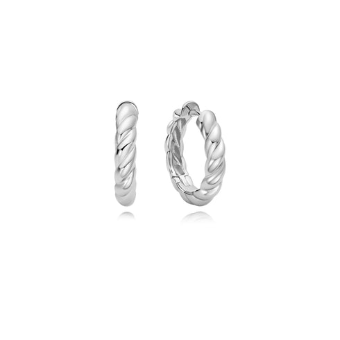 Silver Twisted Huggie Hoop Earrings