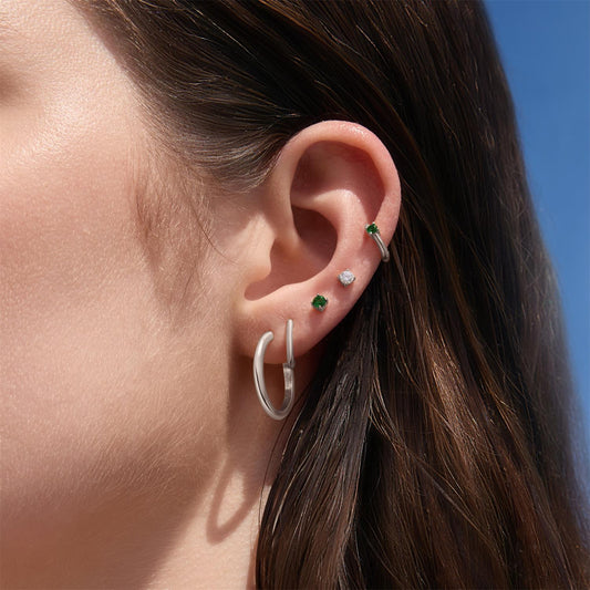 Silver Green Stud Earrings