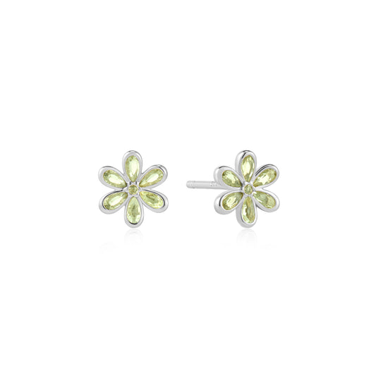 Silver Floral Tassel Drop Stud Earrings