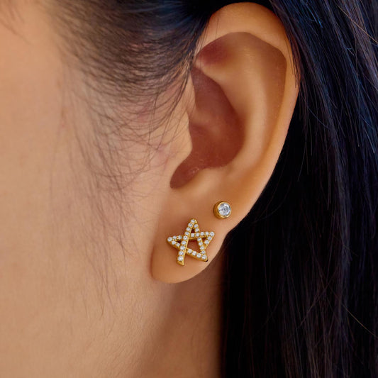 Gold Asymmetric Five-Point Star Stud Earrings